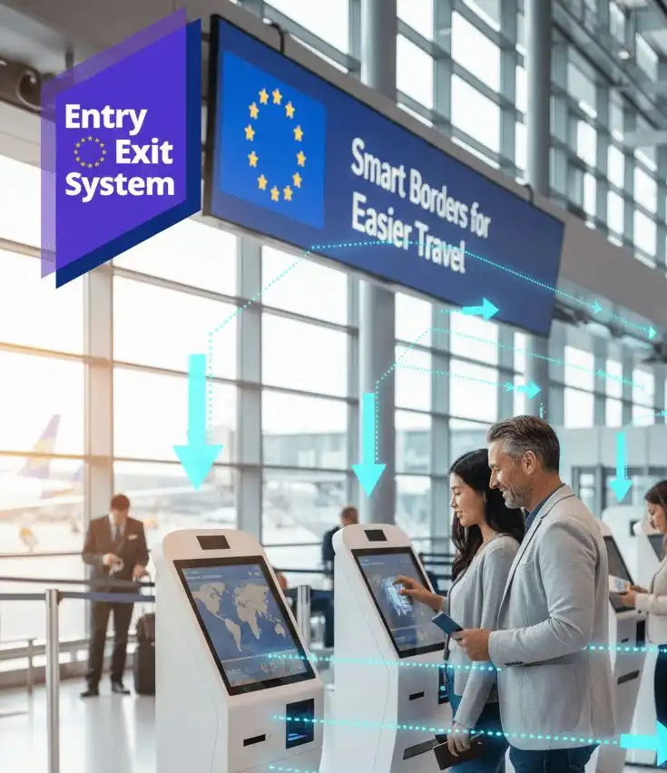 Traveller using an EES biometric kiosk at Paris CDG airport