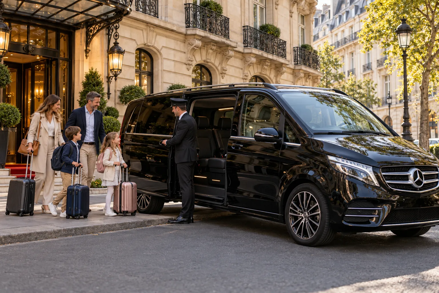Private chauffeur pickup at a Paris hotel for a Disneyland Paris transfer